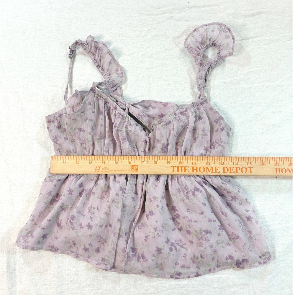 Hollister Womens Floral Babydoll Cami Top Size S Purple Ruffle Strap Chiffon H21 - Picture 2 of 16